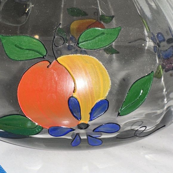 ‘Crystal Clear’ Pitcher - Hand Painted Fruit And Flowers, 22k Gold Painted Rim - Picture 8 of 11